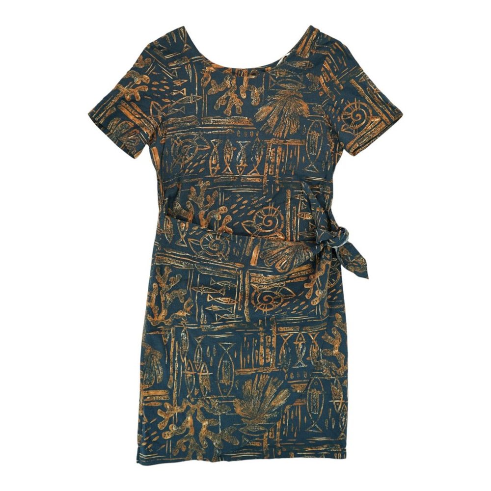 Vintage 80's Hilo Hattie Hawaiian Dress Womens Small Black/Brown Made in Hawai